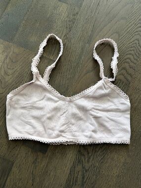Pink Ribbed Lace Trim Bralette Sports Bra Women’s Size Small Soft Lounge Bra